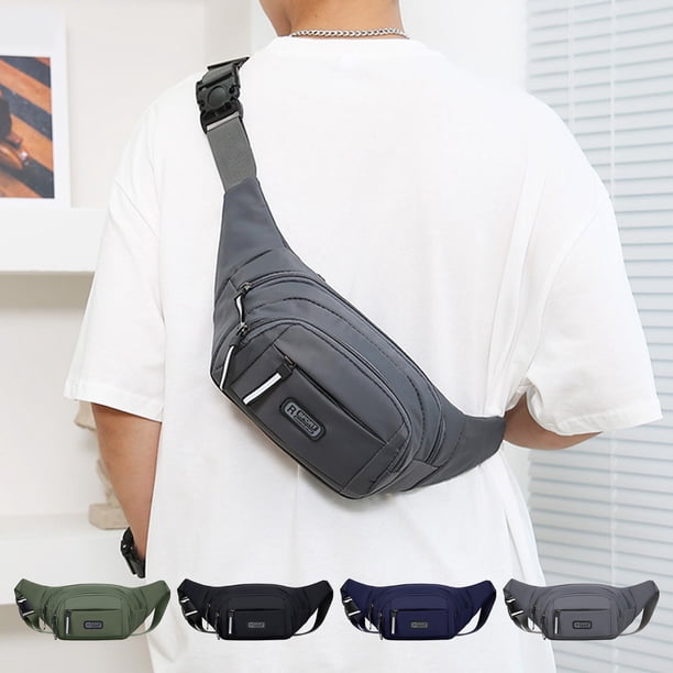 Cintura de hombre | Mochila impermeable de cinturón cruzado de nailon – Organizador multicompartimento para teléfono móvil, cartera, llaves | Correa ajustable | Azul, Gris, Verde | 20x14x6cm