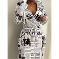 thumbnail image 2 of Vestido de mujer a cuadros con cordón en la cintura retracta vestidos con capucha 2023 primavera otoño nuevo vestido sudadera con estampado de periódico, 2 of 6