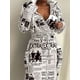 thumbnail image 2 of Vestido de mujer a cuadros con cordón en la cintura retracta vestidos con capucha 2023 primavera otoño nuevo vestido sudadera con estampado de periódico, 2 of 6
