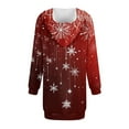 thumbnail image 6 of Women's Long Sleeve Hooded Sweatshirt Dress with Snowflake Christmas Tree Print, Ugly Christmas Sweater Women Style, Cozy Fall and Winter Dress with Pockets for Holiday,Wine,2XL, 6 of 7