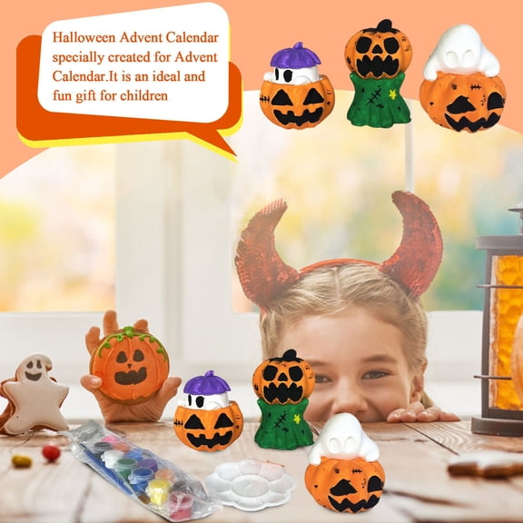 2 Inch Paint Your Own Ceramic Halloween Figurines 3 Pack, Halloween Pumpkin Painting Kit with 12 Paint Colors and Palette, Cute Halloween Decor for Home Party Favors Kids Activity