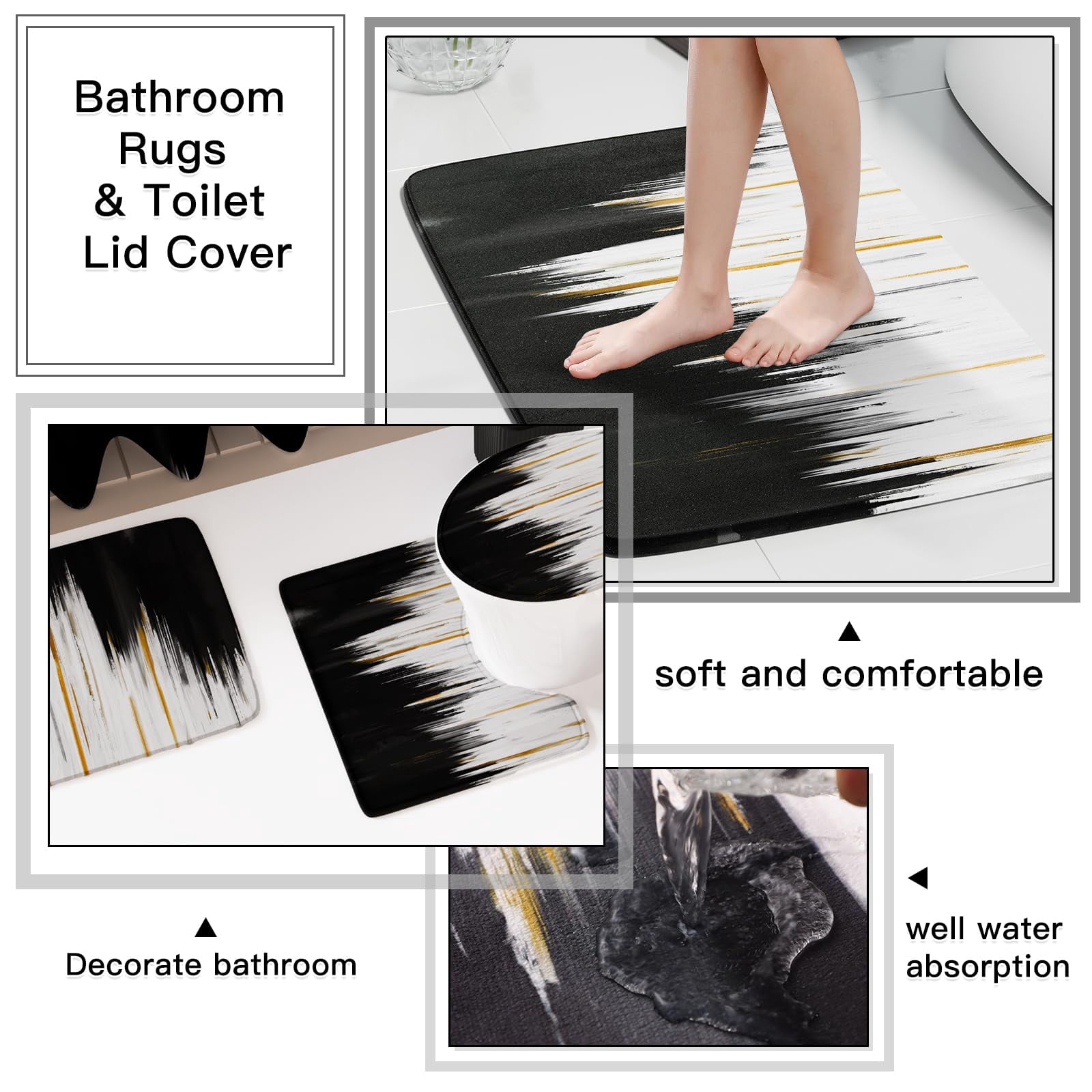17PCS Bathroom Accessories Bathroom Set Black Bathroom Accessories,Toilet Brush, Trash Can, Qtip Holder Dispenser& 3PCS Soap Dispenser