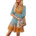 thumbnail image 3 of Txlixc, vestido de media manga para mujer, estampado Floral Vintage, botón, vendaje, verano, bohemio, vacaciones, vestido de fiesta, ropa de calle Txlixc Casual, 3 of 7