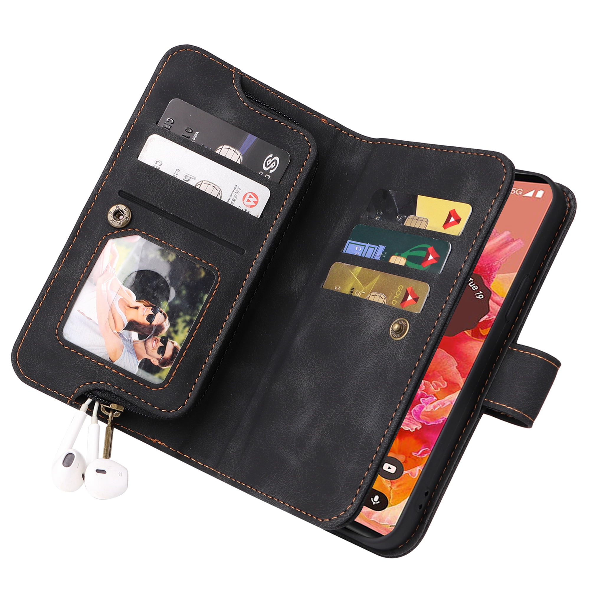 Dteck Crossbody Wallet Magnetic Phone Case for iPhone 13 mini, Premium PU Leather Handbag Zipper Pocket with Lanyard Shoulder Strap Wristlet Folio Flip Case for Apple iPhone 13 mini,Black
