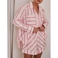thumbnail image 2 of Womens Striped 2 Piece Outfits Button Down Shirts and Shorts Lounge Matching Sets Pink S, 2 of 5