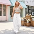 thumbnail image 6 of Women's Baggy Wide Leg Pants High Waisted Elastic Waist Casual Loose Sweatpants Solid Color Lounge Trousers with Pockets, 6 of 8