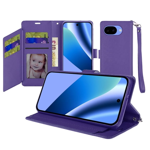 For Google Pixel 10a Wallet ID Card Holder Case Cover - Dark Purple