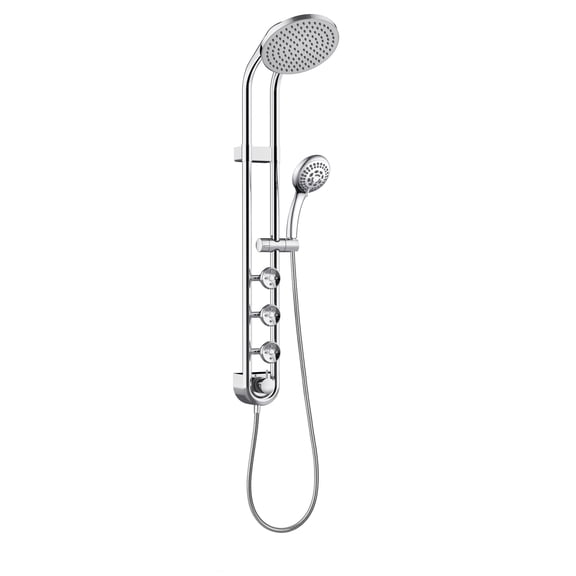 Saturn 8-in Rain Showerhead Shower System with 3-Body Jets and Multi-function Handshower Chrome