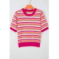 thumbnail image 3 of Women's Rose Red Abstract Striped Knit Sweater – Short Sleeve Round Neck Summer Top, XL, 3 of 10