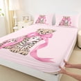 thumbnail image 3 of Homewish Teens Cartoon Bow Knot Leopard Twin Sheet Sets 3pcs,Kawaii Jungle Animal Twin Fitted Sheet Microfiber,Pink Brown Breathable Flat Sheet,Lightweight Room Decor, 3 of 7