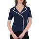 thumbnail image 1 of INSPIRAR CHIC Blusa de verano de manga corta de doble botonadura de color contrastante de punto para mujeres 2XL Azul oscuro, 1 of 4