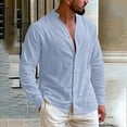thumbnail image 3 of Rvwovn Men's Casual Linen-Like Shirts Long Sleeve Button Down Band Collar Tops for Summer and Beach Wear, 3 of 7