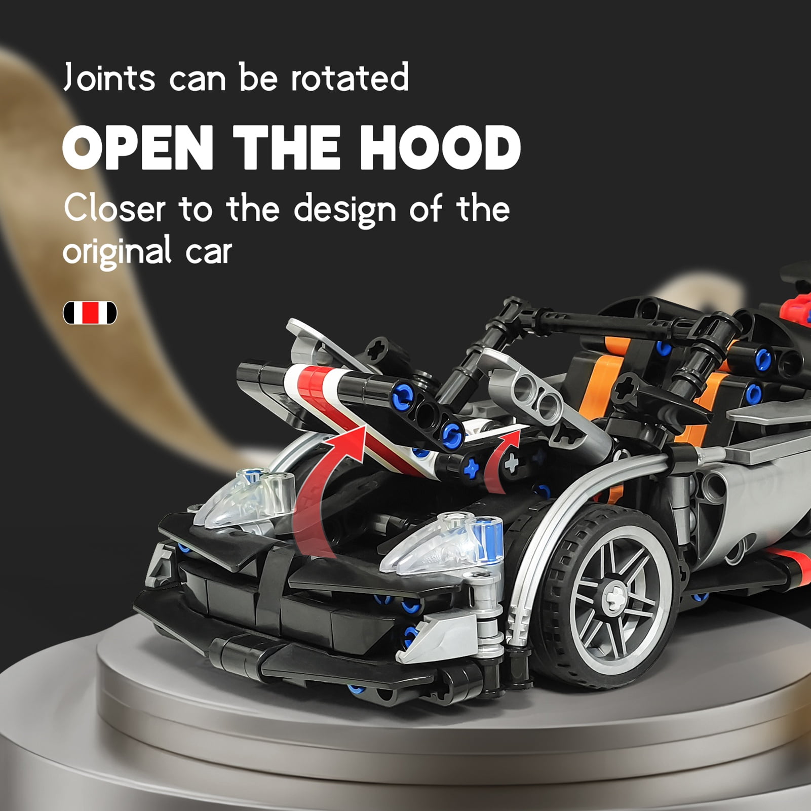 Cacagoo 520 PCS 1:18 Sports Car Building Blocks, DIY Vehicle Model Car, Cool Race Car Brick Kit with Light & Openable Door