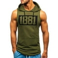 thumbnail image 2 of Puntoco Mens Clothing Clearance,Men Fitness Muscle Print Sleeveless Hooded Bodybuilding Pocket Tight-Drying Tops Army Green, 2 of 9