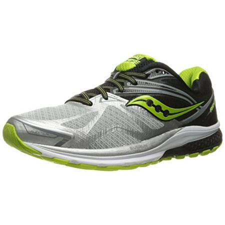 Saucony Men's Ride 9 Running Shoes, Multicolour (Silver/Black/Lime), 11.5 (Best Price Running Shoes Uk)