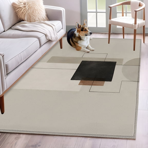 Grey Geometric Area Rug 4'x6', Abstract Line Modern Minimalist Art Washable Non-Slip Rugs, Low Pile Large Carpet for Living Room Bedroom Dining Room Kitchen Office Indoor Mat