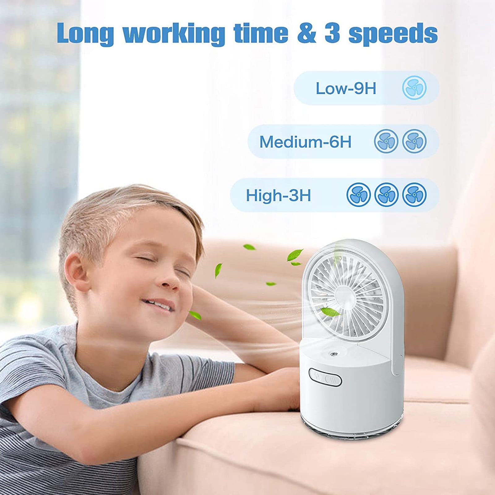 Table Misting Fan, USB Rechargeable Personal Fan With 300ML Water Tank