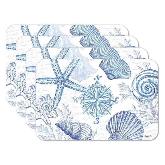 CounterArt Coastal Sketch Reversible Easy Care Plastic Placemat 4-Pack