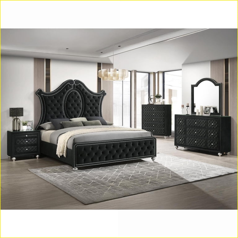 black dresser crystal knobs Modern Black 6-Drawer Dresser with Crystal Knobs and Painted Decorative Strip - Stylish Storage Chest for Bedroom or Closet - Bed Bath & Beyond