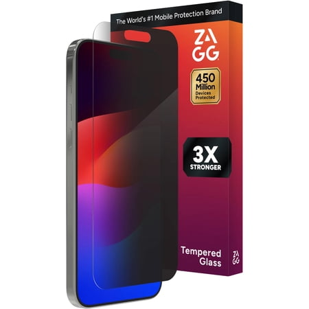 ZAGG InvisibleShield – Apple iPhone 15 Pro Max Glass Shield Privacy Screen Protector, Easy Installation with Precise Install Tray, 3x Stronger Glass, Impact & Scratch Protection
