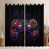 Castle Fairy Video Game Boy Black Out Curtains,Geometric Honeycomb Curtains Pack of 2 (42x63 Each),Abstract Gradient Gamepads Bedroom Curtains,Breathable Home Decor