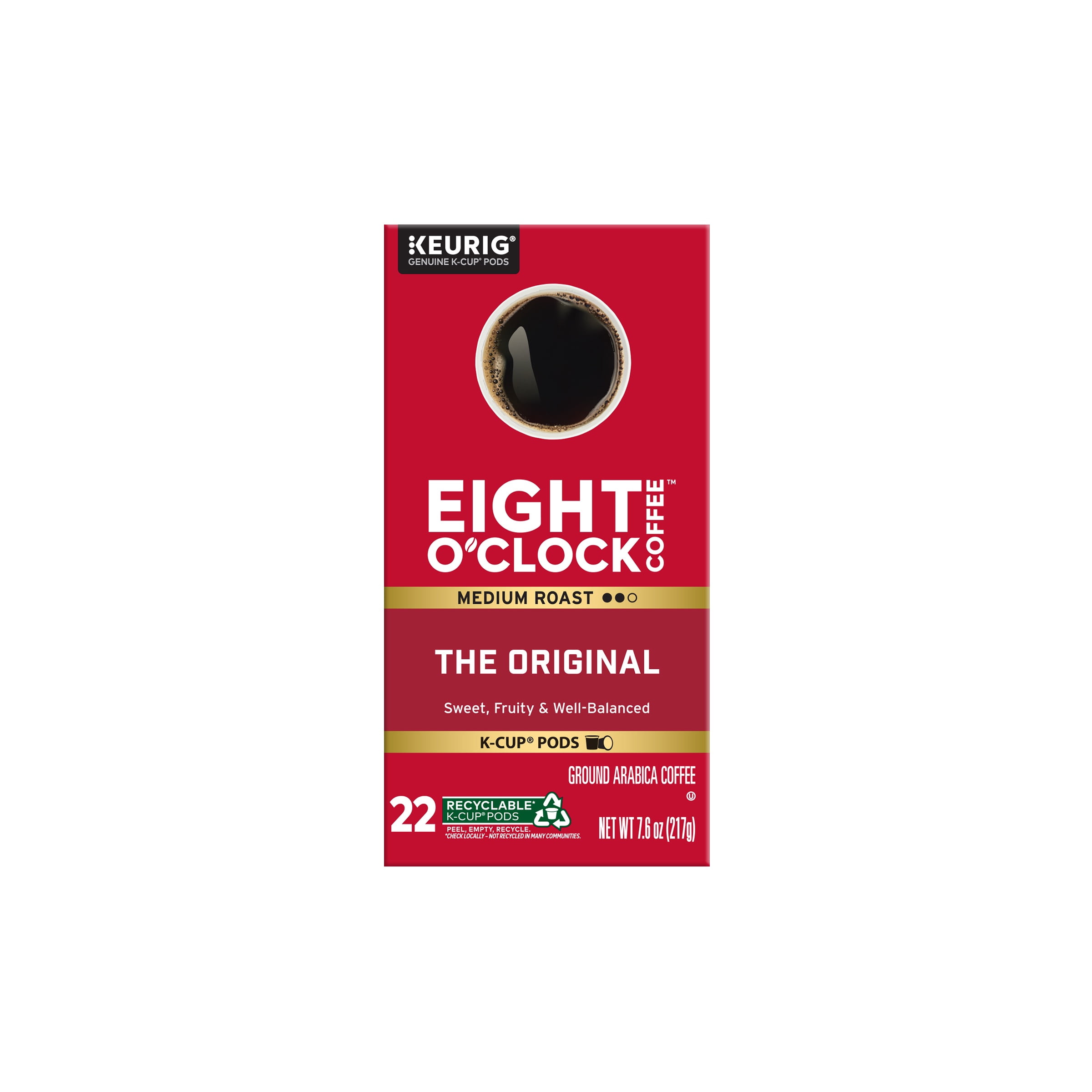 (4 pack) Eight O'Clock Original, Medium Roast Coffee, Keurig K-Cup Single Serve Coffee Pods, 22 Count