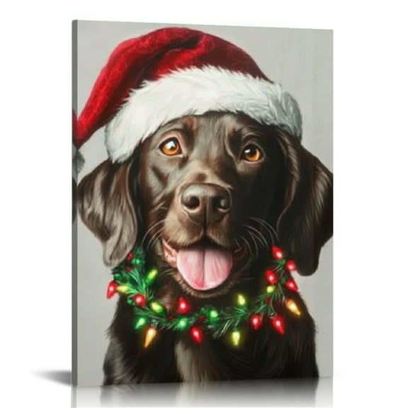 ZFLMY Dog Christmas Hat Canvas Print Home Decor Wall Art 12x16 12x16in