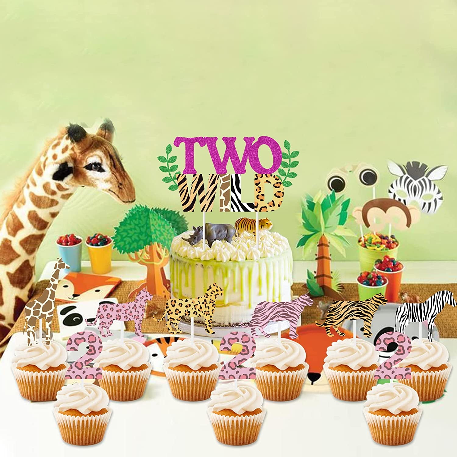 Two Wild Birthday Decorations for Girl - Two Wild Cake Topper, Animal Print  Cupcake Toppers, 31 Pcs Jungle Safari Animal Cake Decorations, Wild Two 2nd  Birthday Decorations - Walmart.com, image size:1500x1500