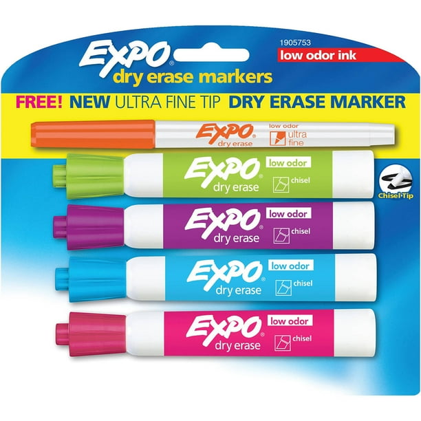 EXPO Low Odor Dry Erase Markers, Chisel & UltraFine Tips, Assorted