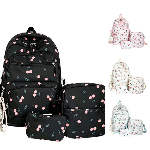 FYDUU Backpack for Girls School Bag 3Pcs Cute Cherry Print School Bookbag with Lunch Box Pencil Case Children's Back to School Supplies