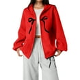 thumbnail image 2 of FASHOFT Girls Zip Up Hoodie Full Zip Cute Bow Graphic Sweatshirt with Pockets Drop Shoulder Long Sleeve Fall Winter Jacket Preppy Streetwear Red, 2 of 5