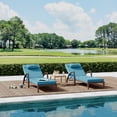 thumbnail image 4 of Set of 2 Outdoor Rattan Chaise Lounge Chairs, 5-Position Adjustable Recliners with Cushions & Wheels – All-Weather Patio Loungers for Backyard, Poolside – Peacock Blue / Red / Brown+Off-White, 4 of 9