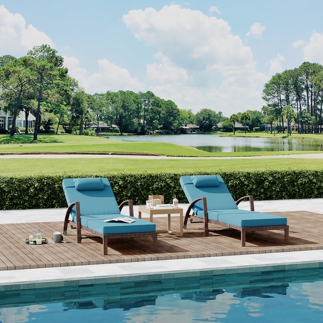 Set of 2 Outdoor PE Rattan Chaise Lounges,All-Weather PE Rattan Wicker Lounge Set with 5-Position Adjustable Backrest & Armrests,Collapsible Outdoor Pool Lounger for Garden, Deck, Beach