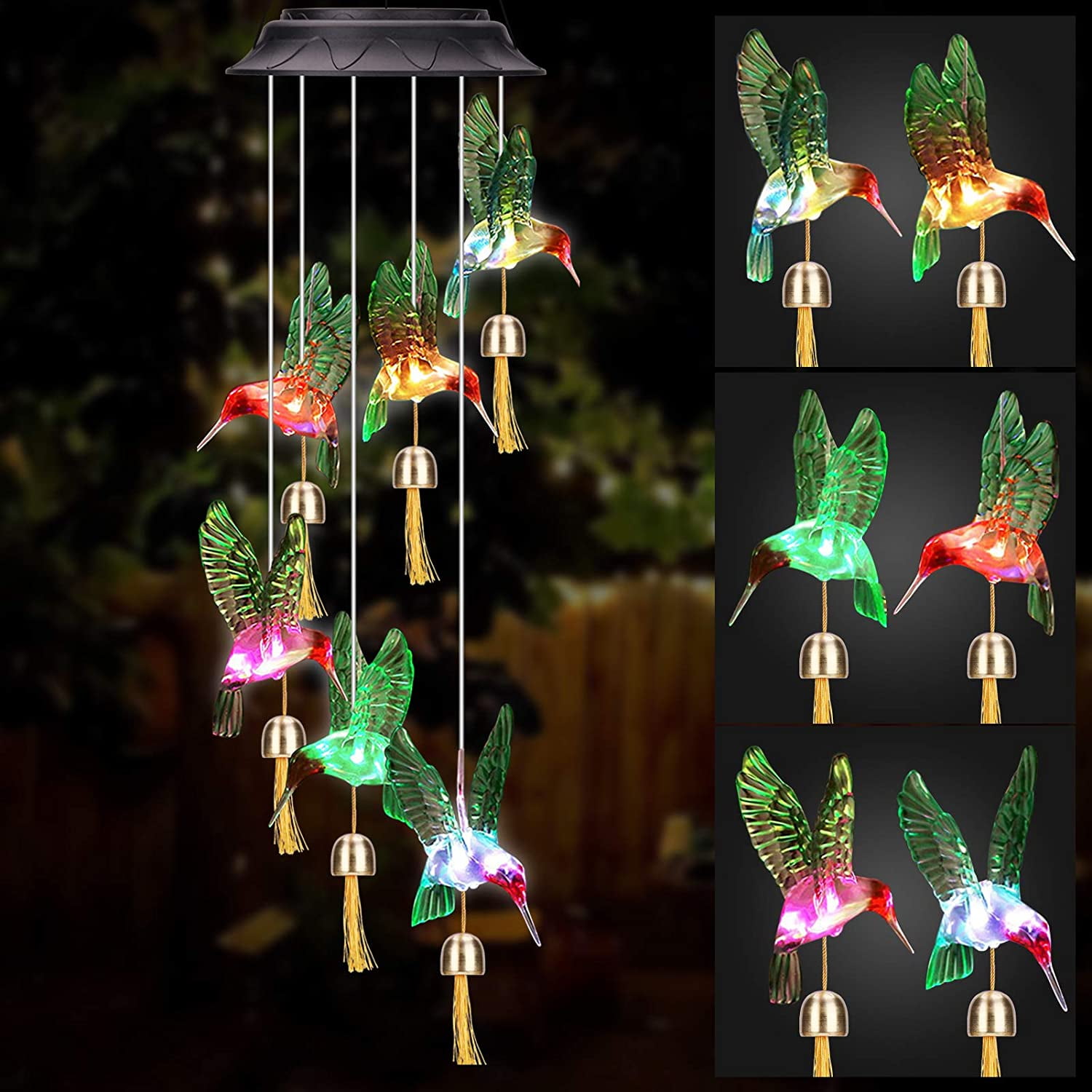 Waterproof Outdoor Hanging LED Solar Hummingbird Wind Chimes Light Garden HOT 