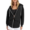 thumbnail image 4 of Women's Full Zip Hooded Sweatshirt with Drawstring, Soft Cotton Blend Casual Pullover with Front Pockets, Oversized Streetwear Jacket for Autumn Winter, Lounge Wear and Daily Activities Black L, 4 of 6