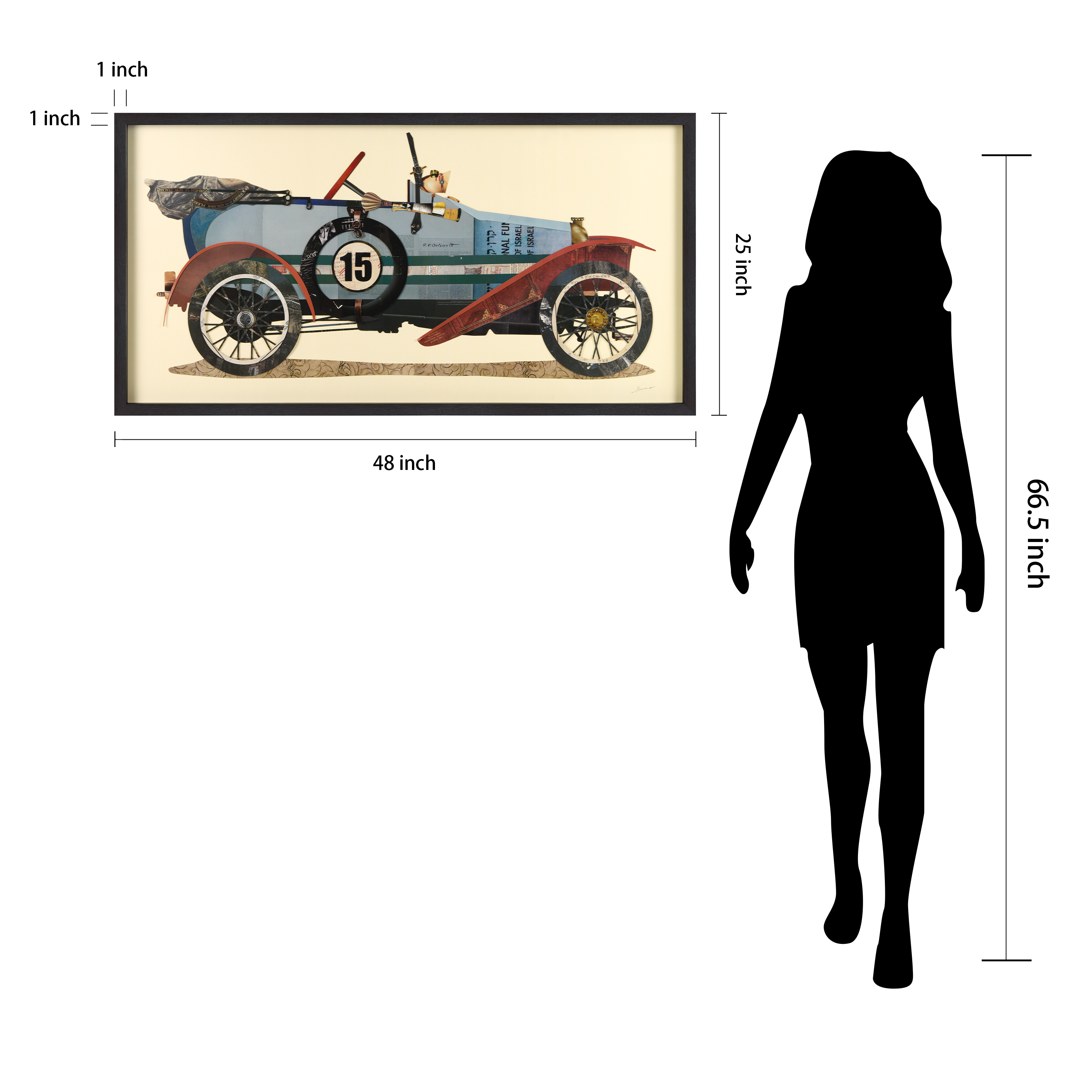 Empire Art Direct Antique Automobile #1 Dimensional Collage Framed Graphic Art Under Glass Wall Art, 25" x 48" x 1.4", Ready to Hang