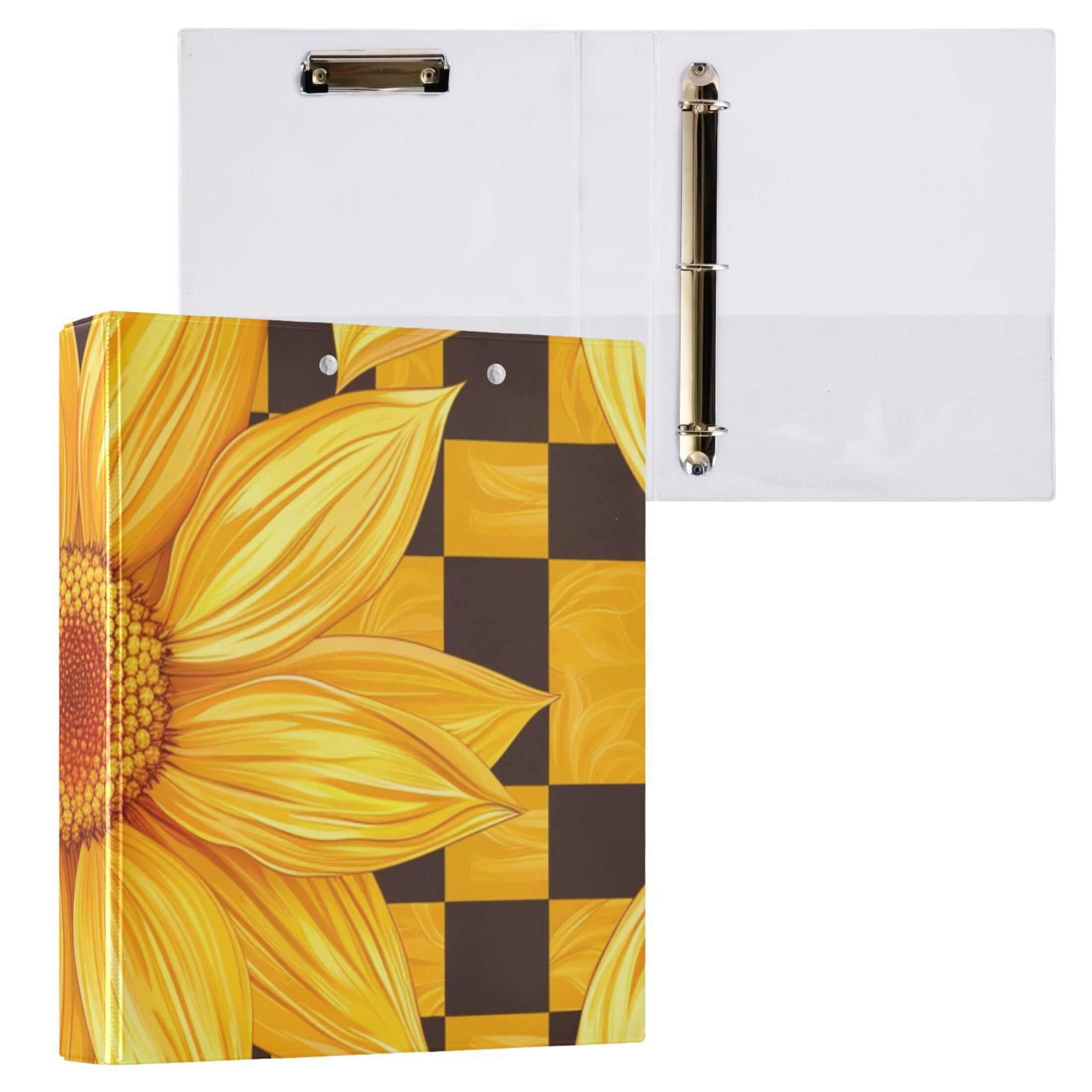 Yellow Checkered 3 Ring Binders 1.5 inch Hardcover File Folders with Interior Pockets A4 Size Organizer for School Office Hospital