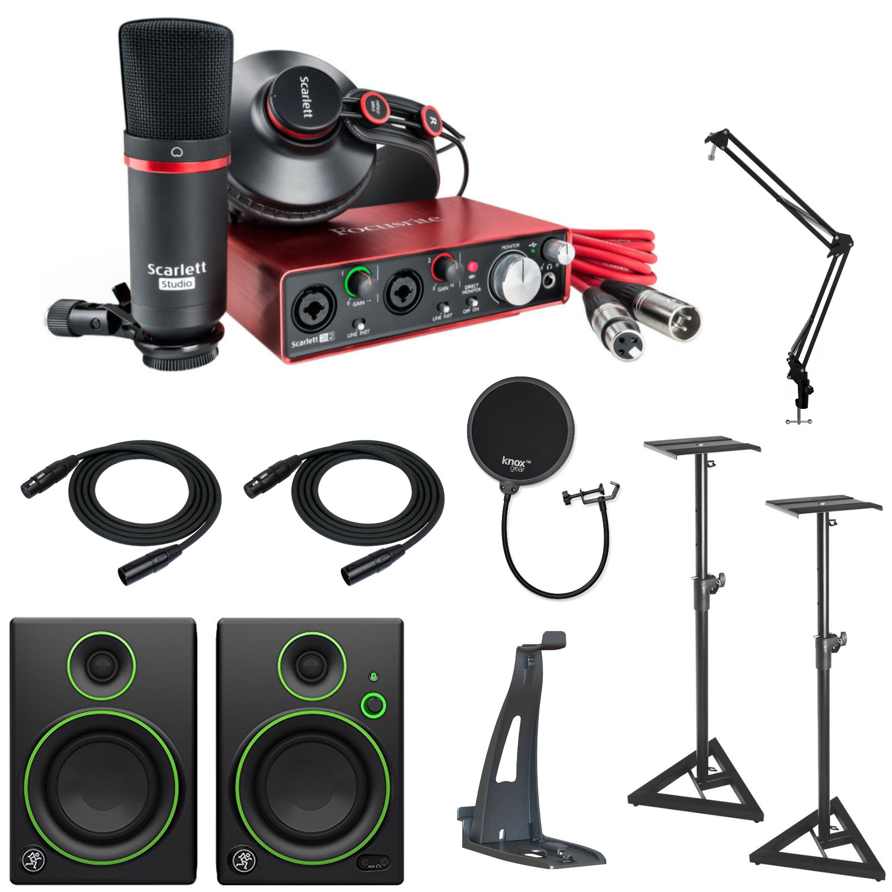 focusrite 2i2 recording bundle with mxl 990 and mackie cr3 monitors