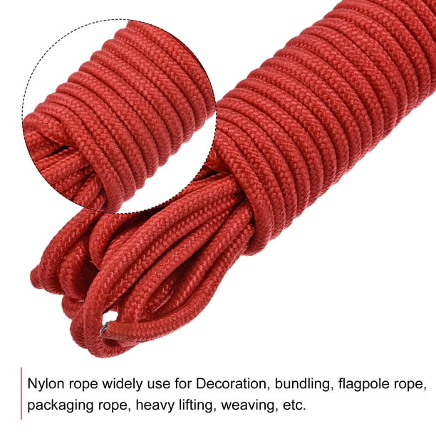 Unique Bargains Uxcell Nylon Rope Solid Braided 1 Roll Of 0.23 Inch X 49.2 Foot Red Red 6mm X 15m(D X L)