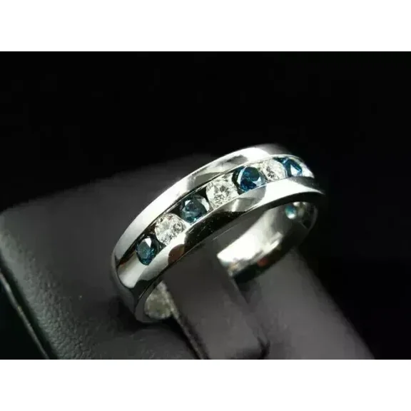 2.00Ct Round Cut -Simulated Blue Sapphire & Diamond Women Engagement Band Ring 14K White Gold Plated Silver For Her