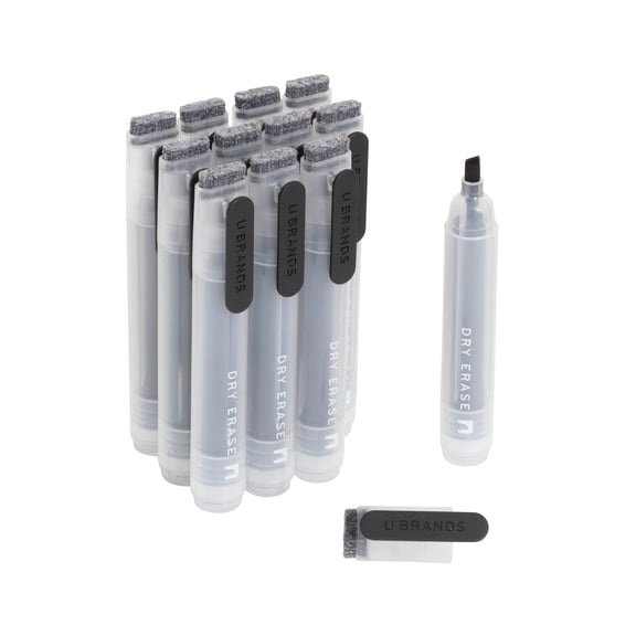 U Brands Black Dry Erase Markers, Chisel Tip, 12 Pack