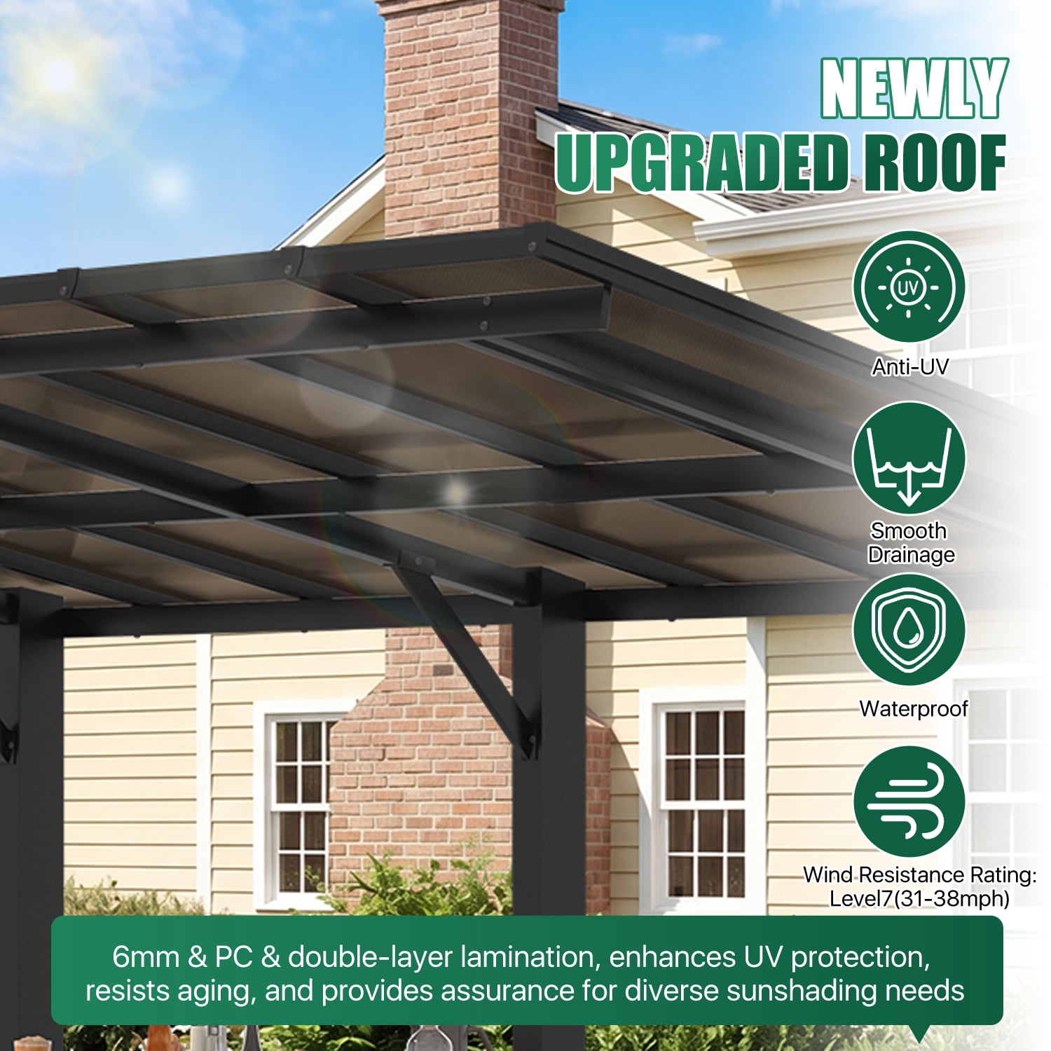 BaPiPro 10' x 8' Gazebo for Patio, Hard Top Lean to Gazebo Pergola Carport, Freestanding Shelter Pergolas and Gazebos Clearance with Patio Roof, Wall-Mounted Heavy Duty Awnings for Patio, Decks