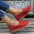 thumbnail image 5 of Domuza Women's Faux Leather Bow Loafers, Comfort Slip On Low Wedge Boat Shoes, Casual Walking Dress Shoes for Work Office Daily Wear Red 5.5（EU-36）, 5 of 6
