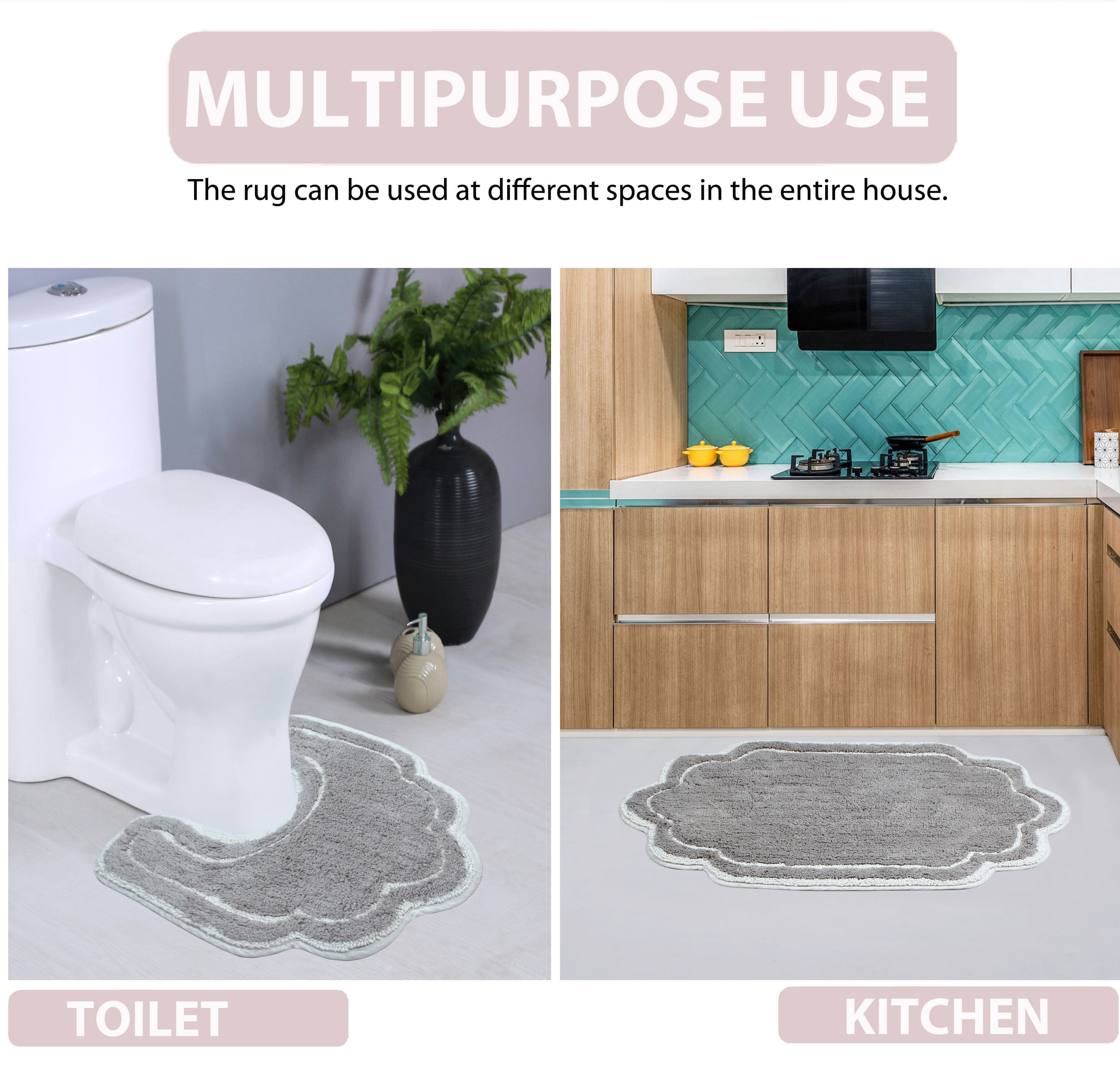 Home Weavers Allure Collection 100% Cotton Non-Slip Bathroom Rug Set Machine Washable Bathroom Rug-17"x24", Bath Rug- 21"x34", U Shaped Contour- 20"x20", Gray Color 3 Piece Bath Rug set