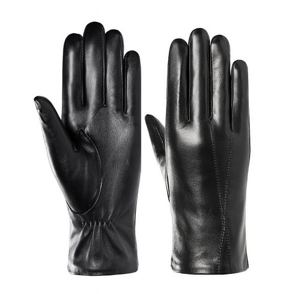 Leather Gloves Women's Winter Plus Velvet Cold-proof Warm Waterproof Windproof Gloves Driving Cycling Lamb Leather Gloves S