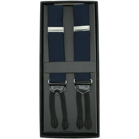 Dion Men's Navy Button-On Ribbed Non-Stretchy Suspenders Suitcase - One Size