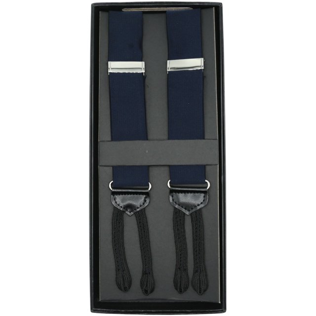 Dion Men's Navy Button-On Ribbed Non-Stretchy Suspenders Suitcase - One Size