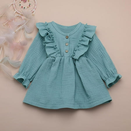 

Augper Toddler Dress Winter Fall Dresses Clearance Toddler Girl Fall Dress Ruffles Long Sleeve Vintage Kids Solid Dresses Tops Winter Outfits Casual Clothes Blue