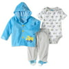 Bon Bebe Newborn Baby Boy Velour Jacket, Bodysuit & Footed Pants, 3pc Outfit Set