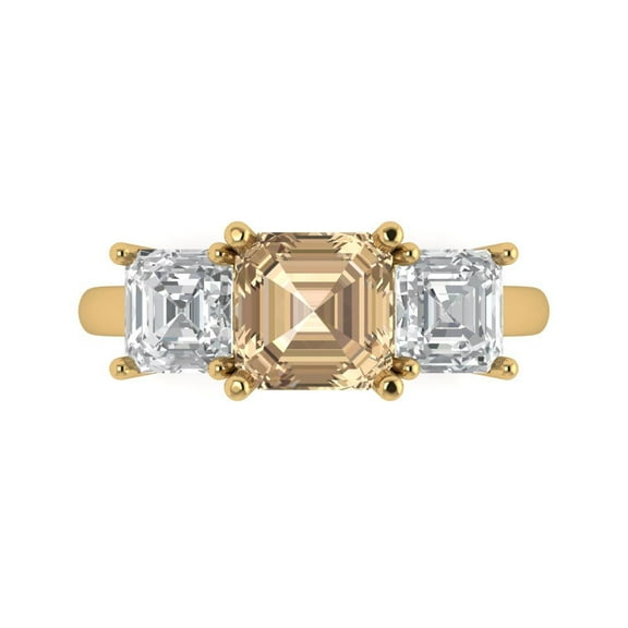 Clara Pucci 14K Yellow Gold 4ct YellowMoissanite Three-Stone Ring for Women